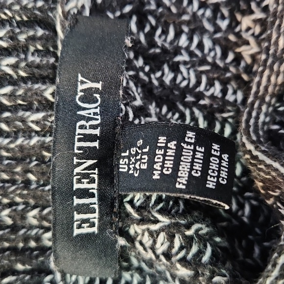 Ellen Tracy black marled sweater L knit crewneck hi lo hem black white comfy - Picture 11 of 14